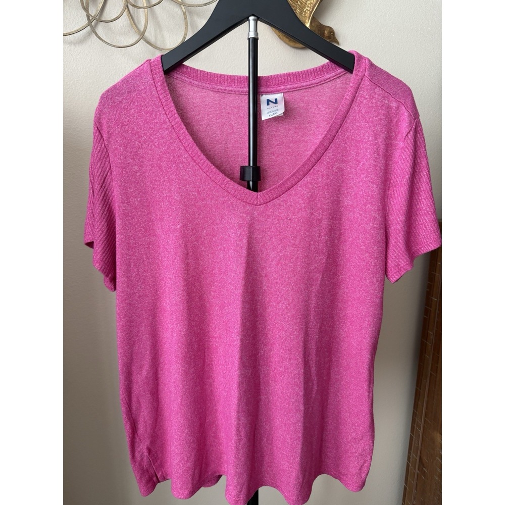Natori Knit Pink V-Neck Short Sleeve T-Shirt Women's XL Stretch Lightweight